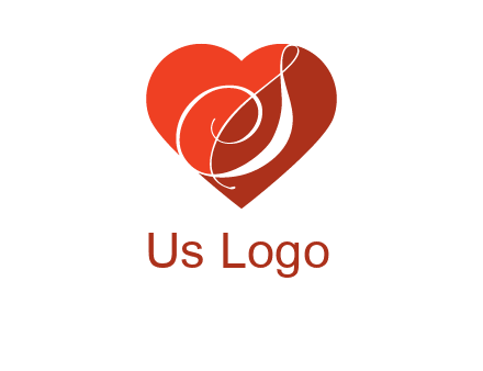 calligraphy letter S inside heart logo