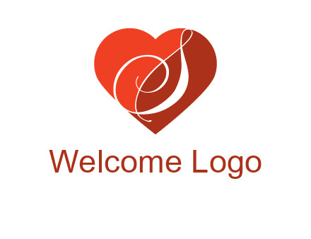 calligraphy letter S inside heart logo