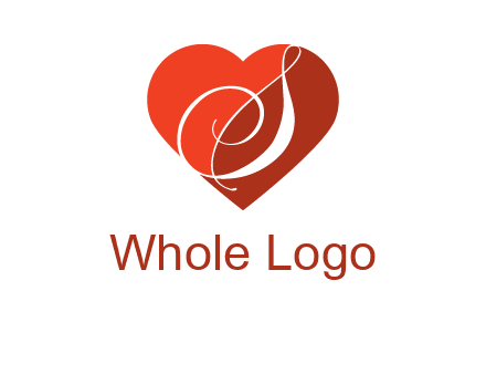 calligraphy letter S inside heart logo