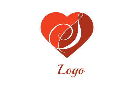 calligraphy letter S inside heart logo