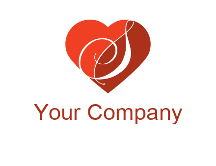 calligraphy letter S inside heart logo