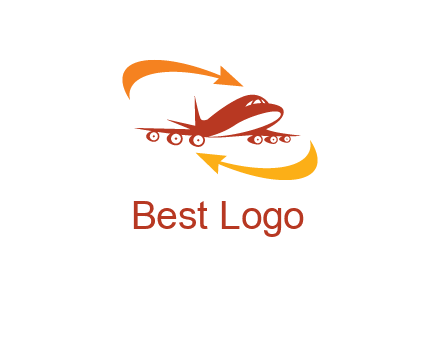 arrow swooshes around airplane logo