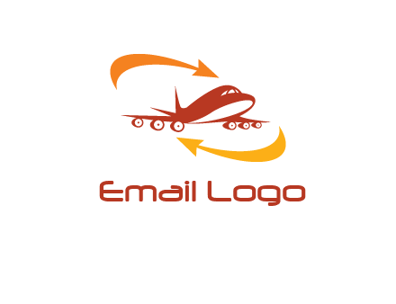 arrow swooshes around airplane logo