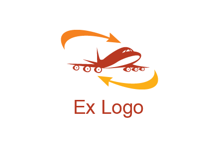 arrow swooshes around airplane logo