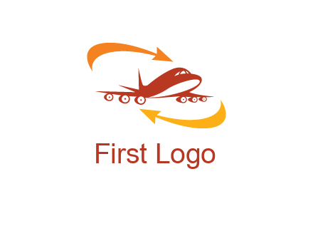arrow swooshes around airplane logo