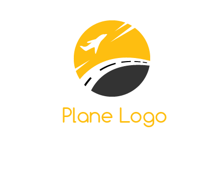 airplane inside circle with road logo