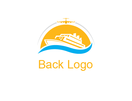 ship over the sun with water and airplane logo