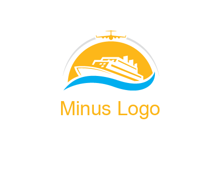 ship over the sun with water and airplane logo