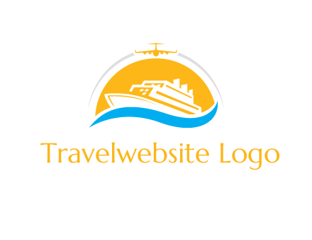 ship over the sun with water and airplane logo