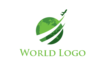 airplane going up making swoosh inside globe logo