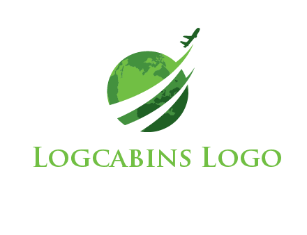 airplane going up making swoosh inside globe logo