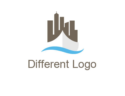 ship incorporated with city skyline and wave logo