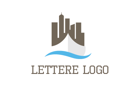 ship incorporated with city skyline and wave logo