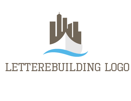 ship incorporated with city skyline and wave logo