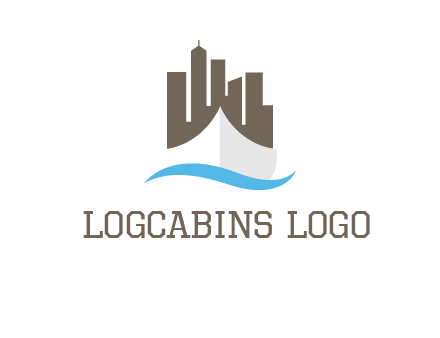 ship incorporated with city skyline and wave logo