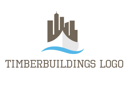 ship incorporated with city skyline and wave logo