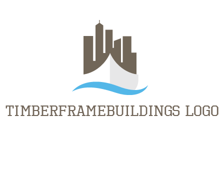 ship incorporated with city skyline and wave logo