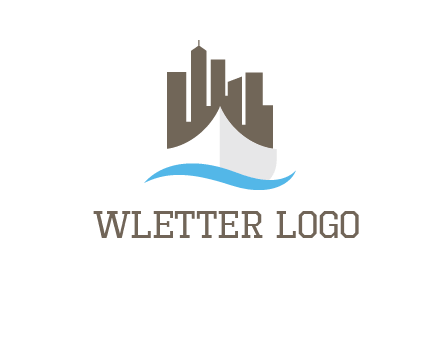 ship incorporated with city skyline and wave logo