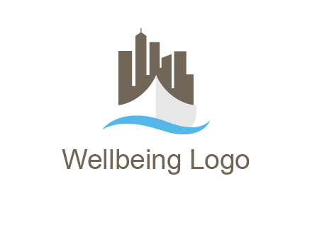 ship incorporated with city skyline and wave logo