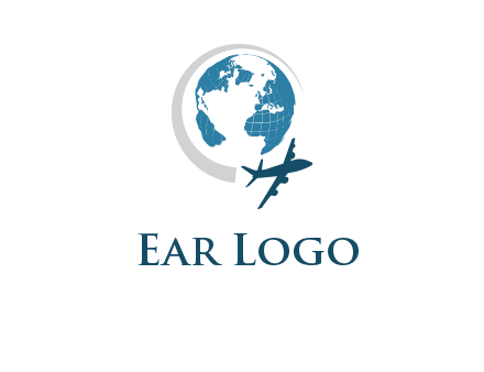 airplane making swoosh around the globe logo