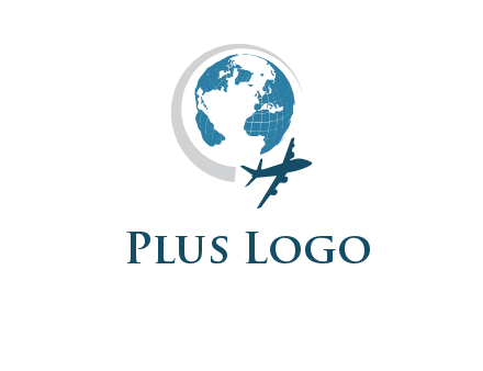 airplane making swoosh around the globe logo