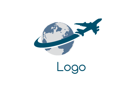 airplane going up making swoosh around globe logo