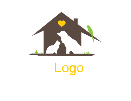 cat and dog in house with bird sitting on roof pet logo