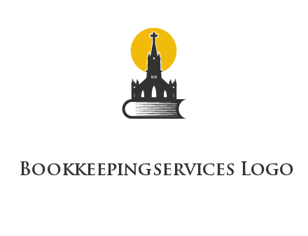 church building on a bible with sun logo