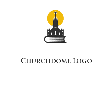 church building on a bible with sun logo