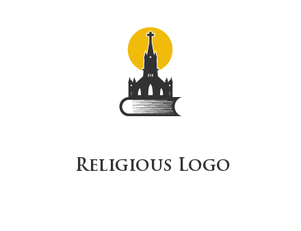 church building on a bible with sun logo