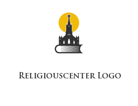 church building on a bible with sun logo
