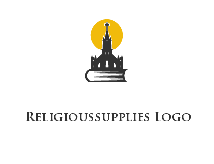 church building on a bible with sun logo