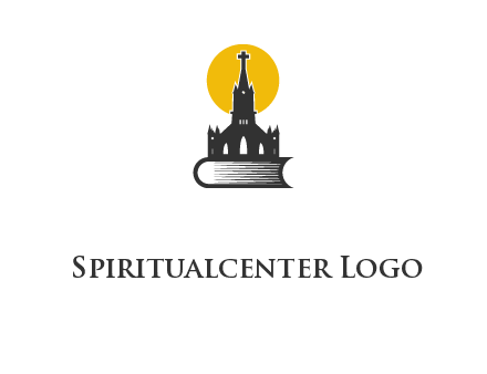 church building on a bible with sun logo