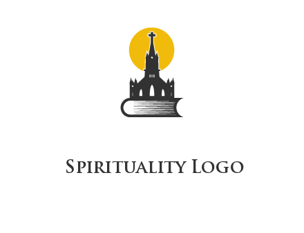 church building on a bible with sun logo