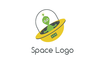 cartoon spaceship and alien logo