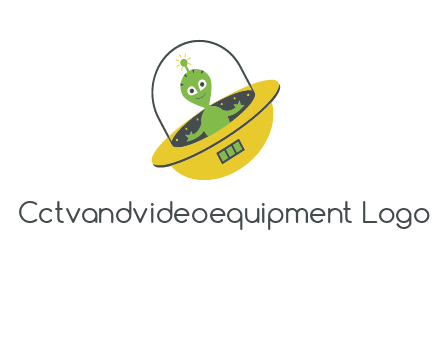 cartoon spaceship and alien logo