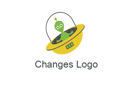 cartoon spaceship and alien logo