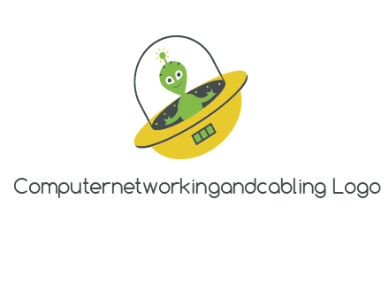 cartoon spaceship and alien logo