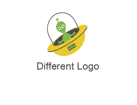 cartoon spaceship and alien logo