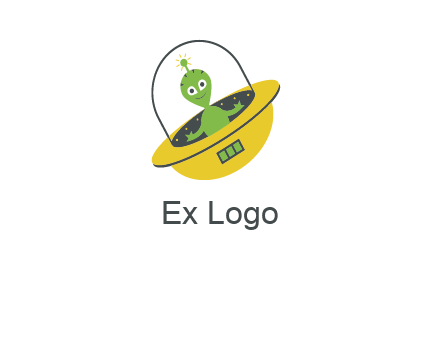 cartoon spaceship and alien logo