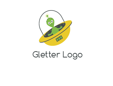 cartoon spaceship and alien logo