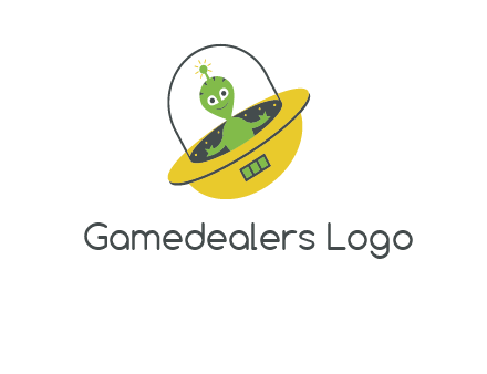 cartoon spaceship and alien logo