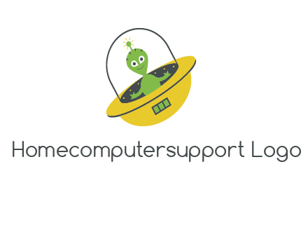 cartoon spaceship and alien logo