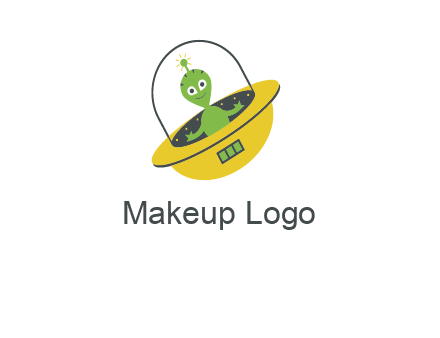 cartoon spaceship and alien logo
