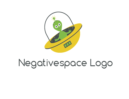 cartoon spaceship and alien logo