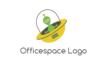 cartoon spaceship and alien logo