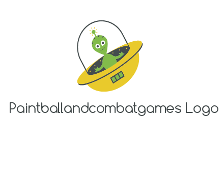 cartoon spaceship and alien logo