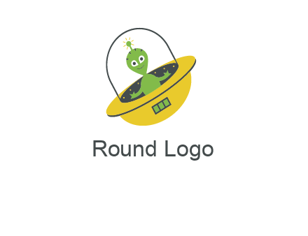 cartoon spaceship and alien logo