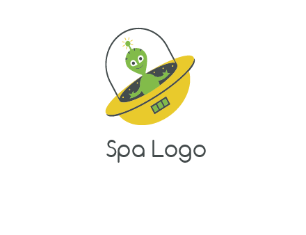 cartoon spaceship and alien logo