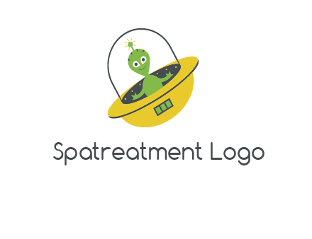 cartoon spaceship and alien logo